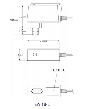Mechanical Drawing - CUI Inc SWI18 Wall Plug Adapters